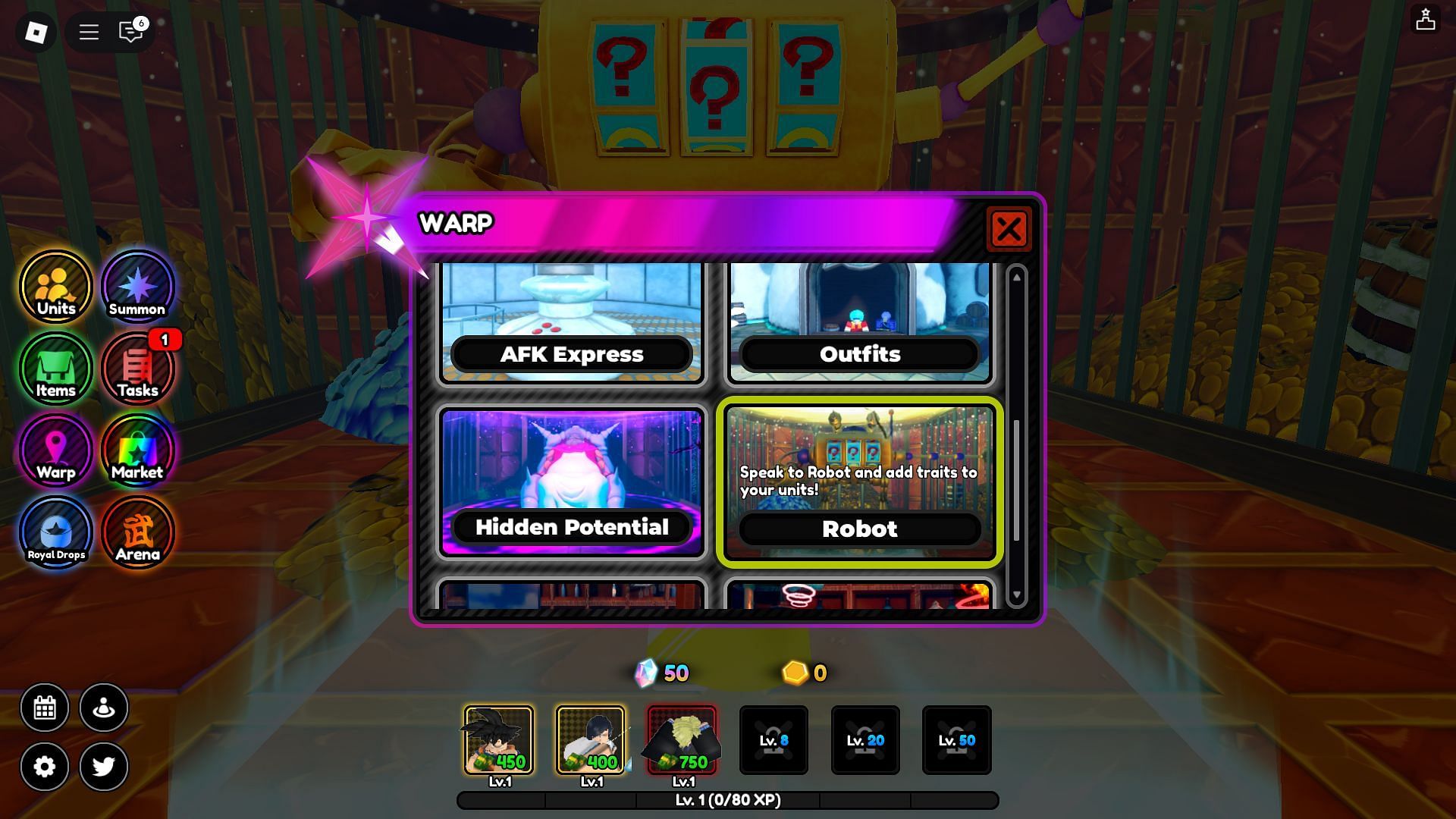 Warping to the Robot (Image via Roblox)